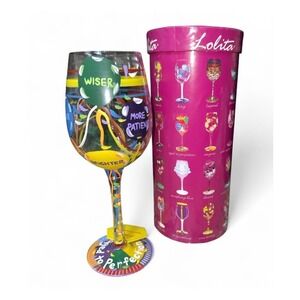 Lolita Aged to Perfection Hand Painted Wine Glass 15 oz Recipe Bottom Gift Boxed